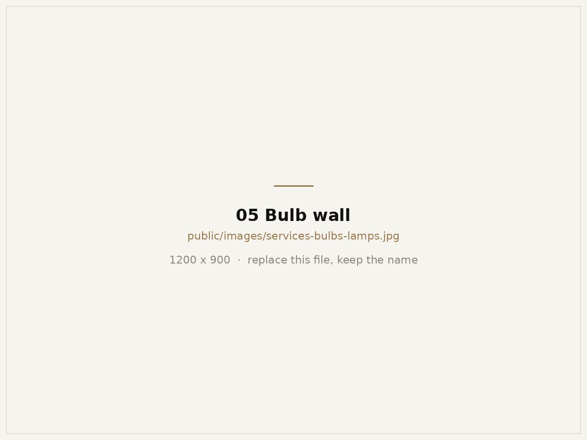 Wall of light bulbs in a range of shapes, bases and finishes